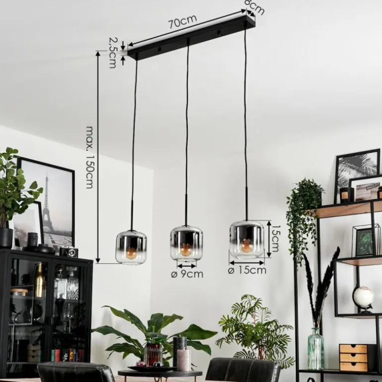 Suspension Verre 15 cm Lauden Chrome, Clair, Fumé, 3 lumières