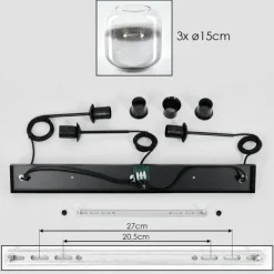 Suspension Verre 15 cm Lauden Chrome, Clair, Fumé, 3 lumières