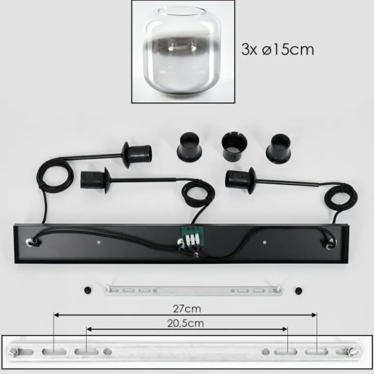 Suspension Verre 15 cm Lauden Chrome, Clair, Fumé, 3 lumières