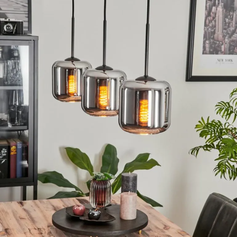 Suspension Verre 15 cm Lauden Chrome, Fumé, 3 lumières