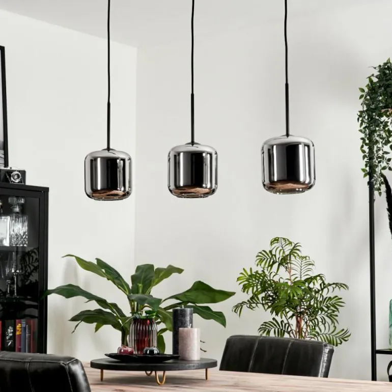 Suspension Verre 15 cm Lauden Chrome, Fumé, 3 lumières