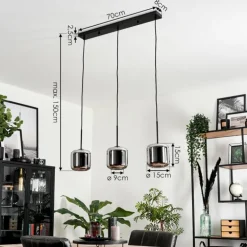 Suspension Verre 15 cm Lauden Chrome, Fumé, 3 lumières