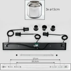 Suspension Verre 15 cm Lauden Chrome, Fumé, 3 lumières