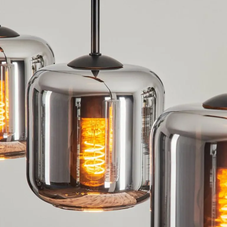 Suspension Verre 15 cm Lauden Chrome, Fumé, 3 lumières