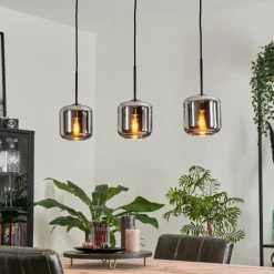 Suspension Verre 15 cm Lauden Chrome, Fumé, 3 lumières