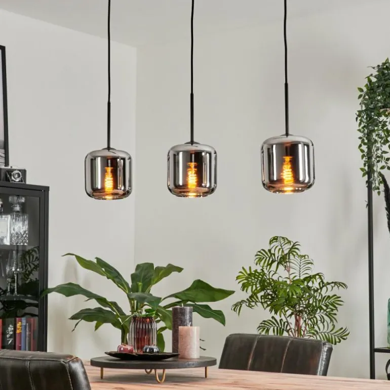 Suspension Verre 15 cm Lauden Chrome, Fumé, 3 lumières