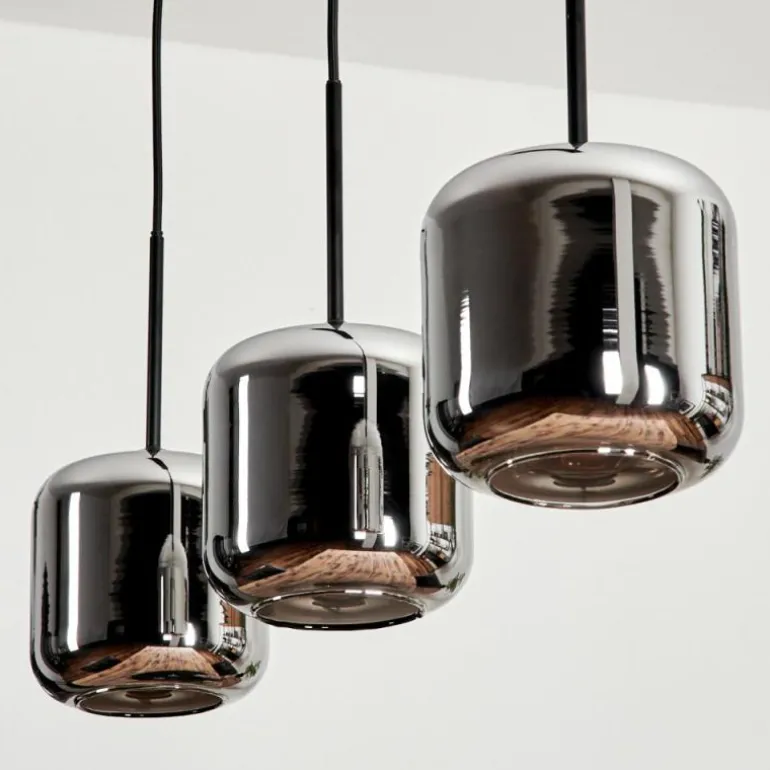 Suspension Verre 15 cm Lauden Chrome, Fumé, 3 lumières