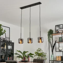 Suspension Verre 15 cm Lauden Chrome, Fumé, 3 lumières