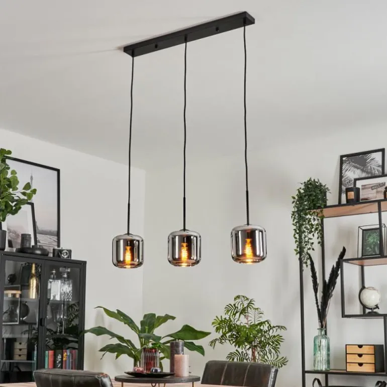 Suspension Verre 15 cm Lauden Chrome, Fumé, 3 lumières