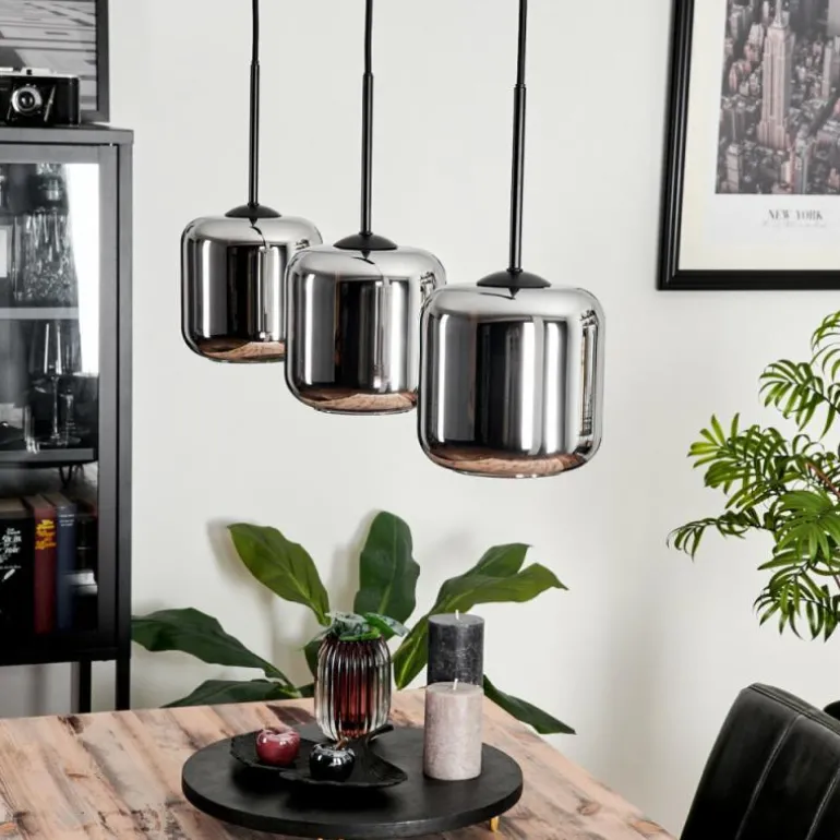 Suspension Verre 15 cm Lauden Chrome, Fumé, 3 lumières