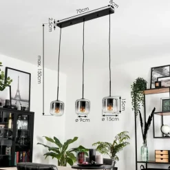 Suspension Verre 15 cm Lauden Clair, Fumé, 3 lumières