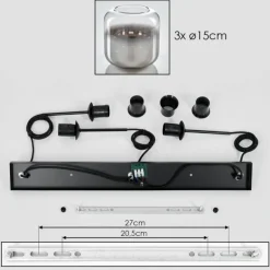 Suspension Verre 15 cm Lauden Clair, Fumé, 3 lumières