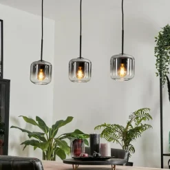 Suspension Verre 15 cm Lauden Clair, Fumé, 3 lumières