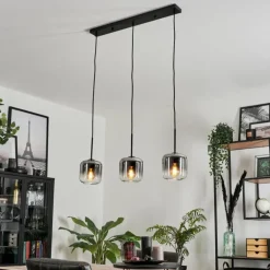Suspension Verre 15 cm Lauden Clair, Fumé, 3 lumières
