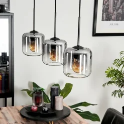 Suspension Verre 15 cm Lauden Clair, Fumé, 3 lumières