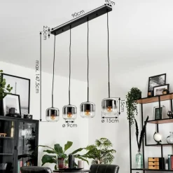 Suspension Verre 15 cm Lauden Chrome, Clair, Fumé, 4 lumières