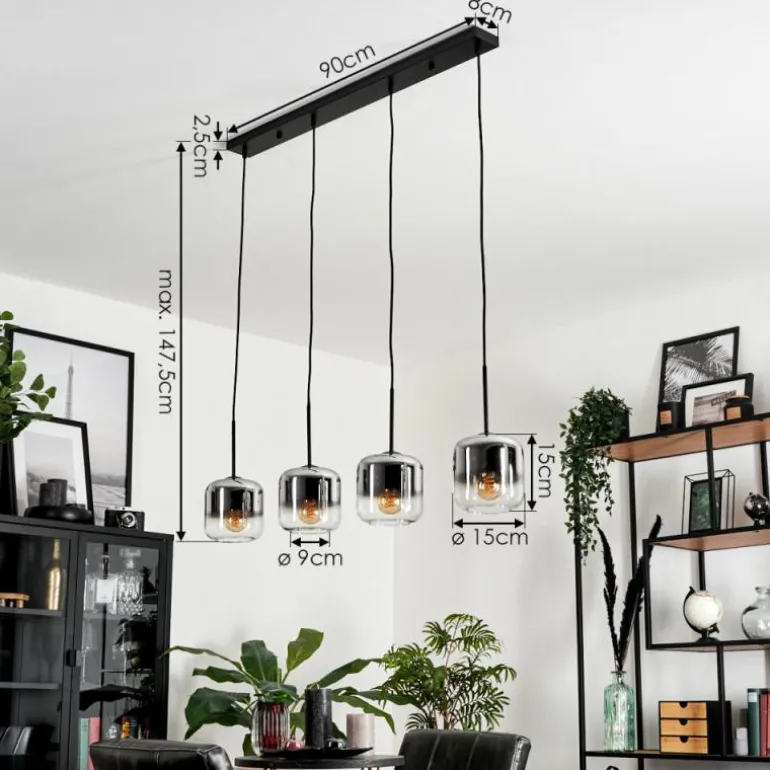 Suspension Verre 15 cm Lauden Chrome, Clair, Fumé, 4 lumières