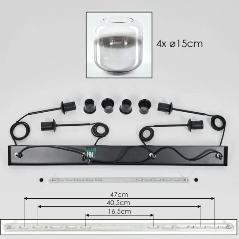 Suspension Verre 15 cm Lauden Chrome, Clair, Fumé, 4 lumières