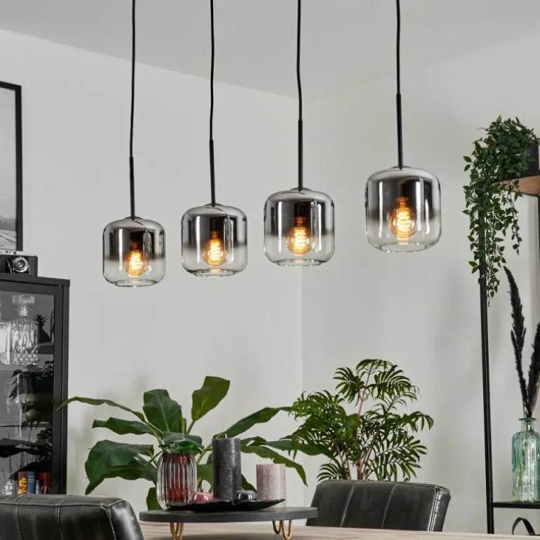 Suspension Verre 15 cm Lauden Chrome, Clair, Fumé, 4 lumières