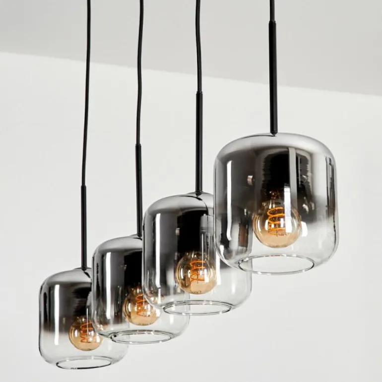 Suspension Verre 15 cm Lauden Chrome, Clair, Fumé, 4 lumières