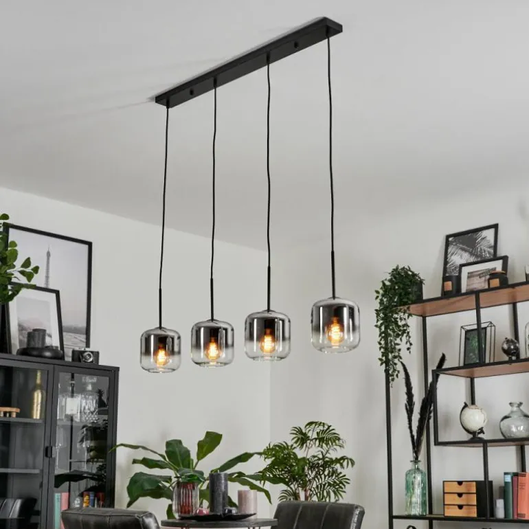 Suspension Verre 15 cm Lauden Chrome, Clair, Fumé, 4 lumières