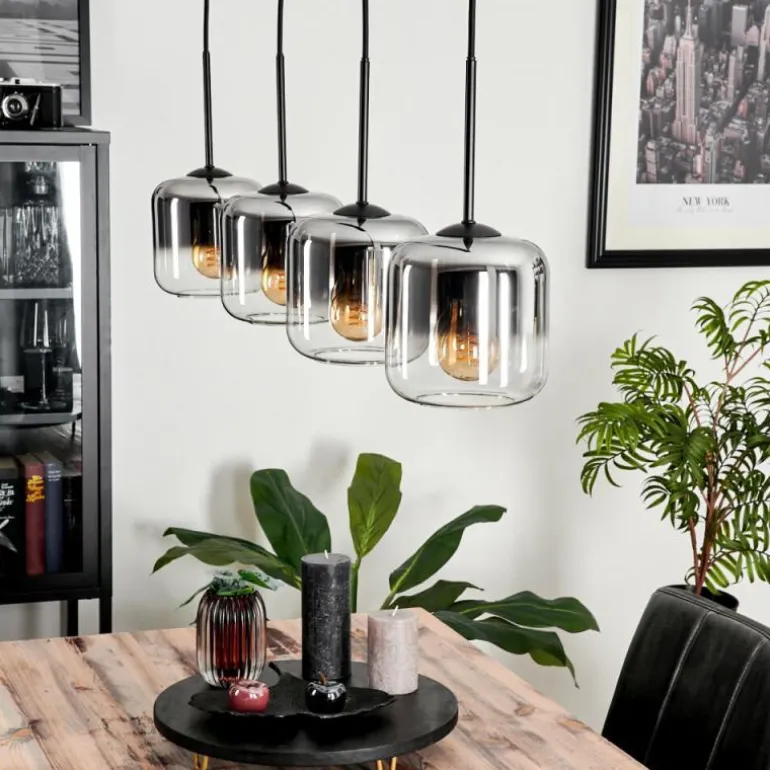 Suspension Verre 15 cm Lauden Chrome, Clair, Fumé, 4 lumières