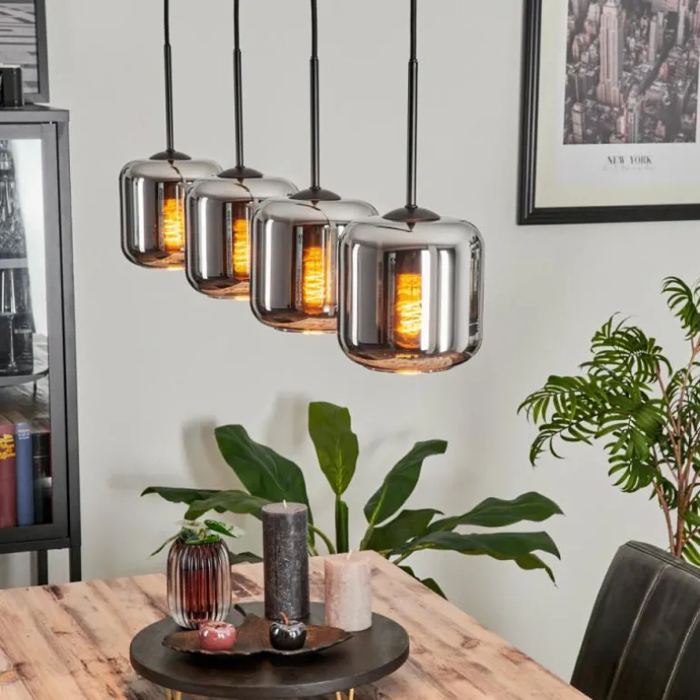 Suspension Verre 15 cm Lauden Chrome, Fumé, 4 lumières