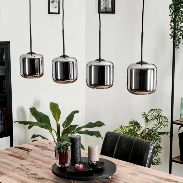 Suspension Verre 15 cm Lauden Chrome, Fumé, 4 lumières