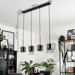 Suspension Verre 15 cm Lauden Chrome, Fumé, 4 lumières