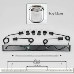 Suspension Verre 15 cm Lauden Chrome, Fumé, 4 lumières