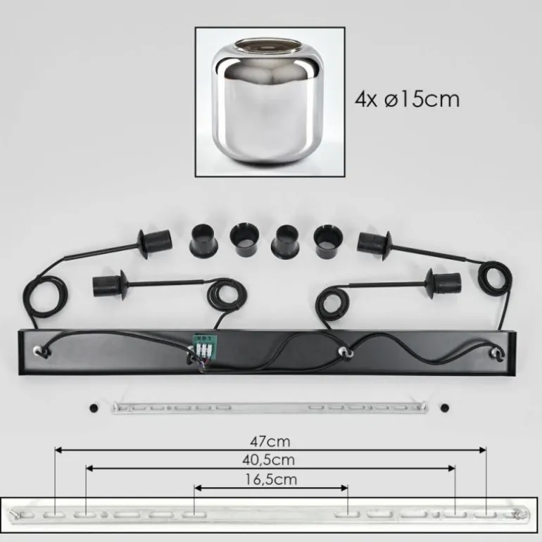 Suspension Verre 15 cm Lauden Chrome, Fumé, 4 lumières