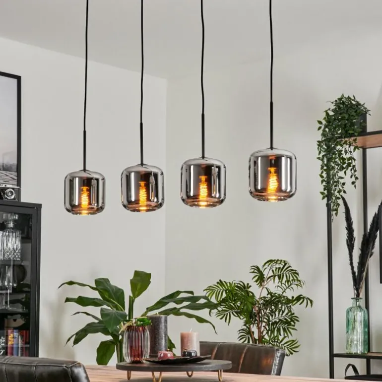 Suspension Verre 15 cm Lauden Chrome, Fumé, 4 lumières