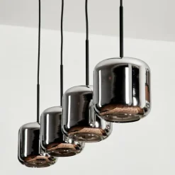 Suspension Verre 15 cm Lauden Chrome, Fumé, 4 lumières