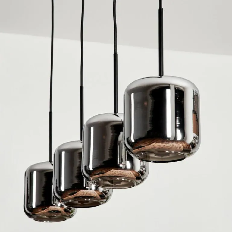 Suspension Verre 15 cm Lauden Chrome, Fumé, 4 lumières