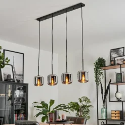 Suspension Verre 15 cm Lauden Chrome, Fumé, 4 lumières