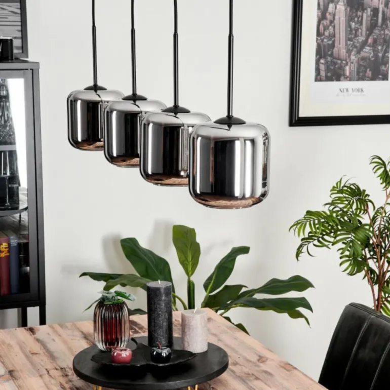 Suspension Verre 15 cm Lauden Chrome, Fumé, 4 lumières