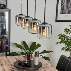 Suspension Verre 15 cm Lauden Clair, Fumé, 4 lumières