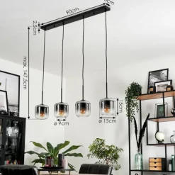 Suspension Verre 15 cm Lauden Clair, Fumé, 4 lumières