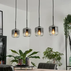 Suspension Verre 15 cm Lauden Clair, Fumé, 4 lumières