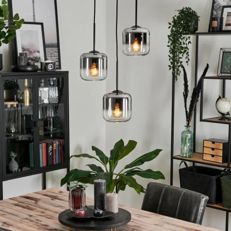 Suspension Verre 15 cm Lauden Chrome, Clair, Fumé, 3 lumières