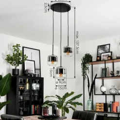 Suspension Verre 15 cm Lauden Chrome, Clair, Fumé, 3 lumières