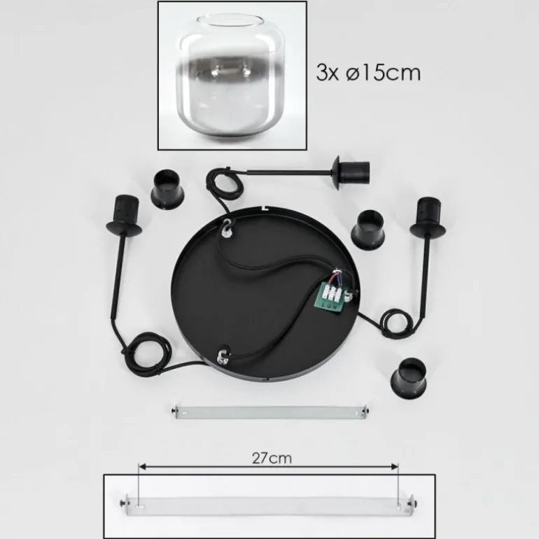 Suspension Verre 15 cm Lauden Chrome, Clair, Fumé, 3 lumières