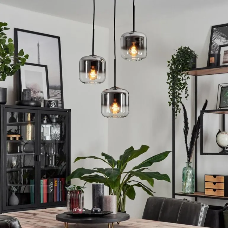 Suspension Verre 15 cm Lauden Chrome, Clair, Fumé, 3 lumières