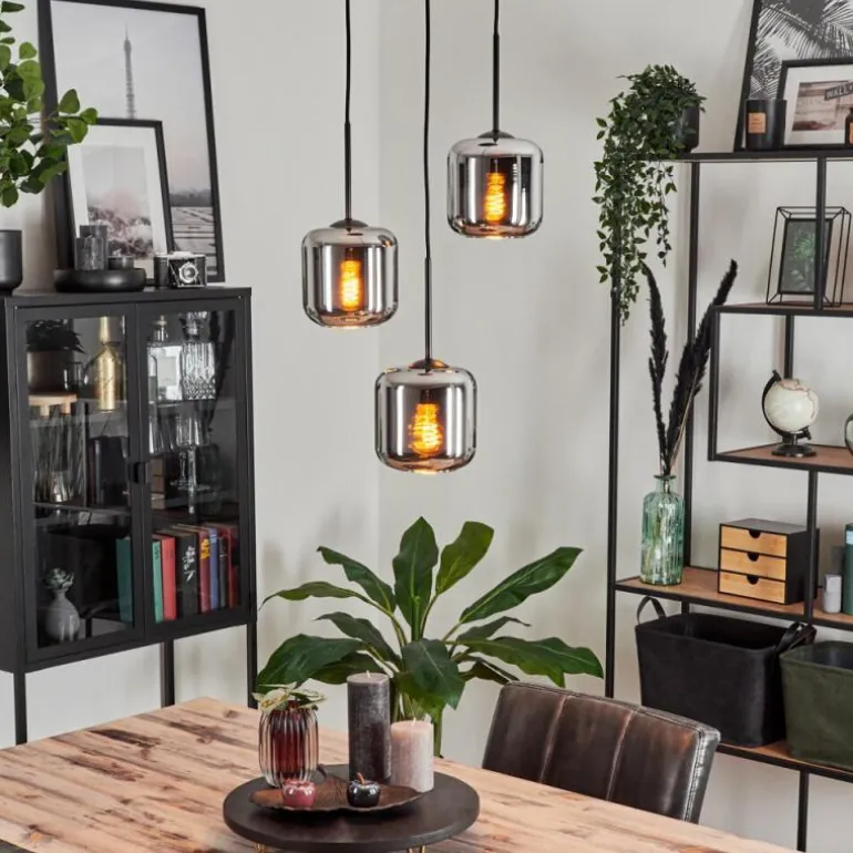 Suspension Verre 15 cm Lauden Chrome, Fumé, 3 lumières