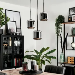 Suspension Verre 15 cm Lauden Chrome, Fumé, 3 lumières