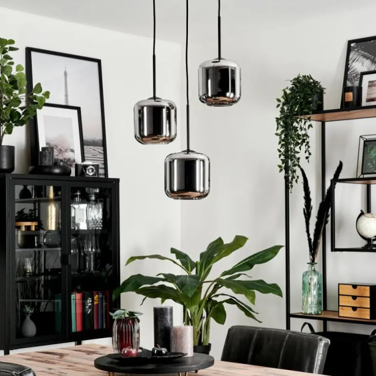 Suspension Verre 15 cm Lauden Chrome, Fumé, 3 lumières