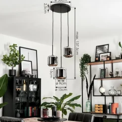 Suspension Verre 15 cm Lauden Chrome, Fumé, 3 lumières