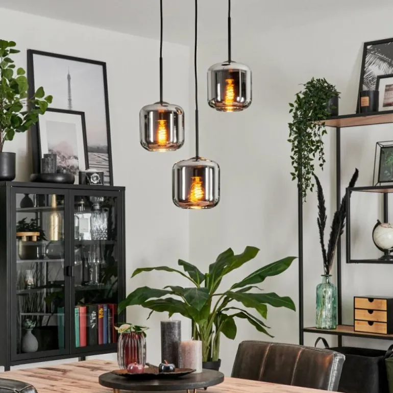 Suspension Verre 15 cm Lauden Chrome, Fumé, 3 lumières