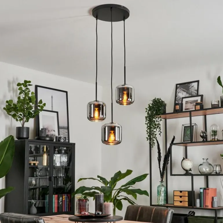 Suspension Verre 15 cm Lauden Chrome, Fumé, 3 lumières