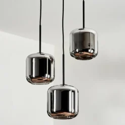 Suspension Verre 15 cm Lauden Chrome, Fumé, 3 lumières